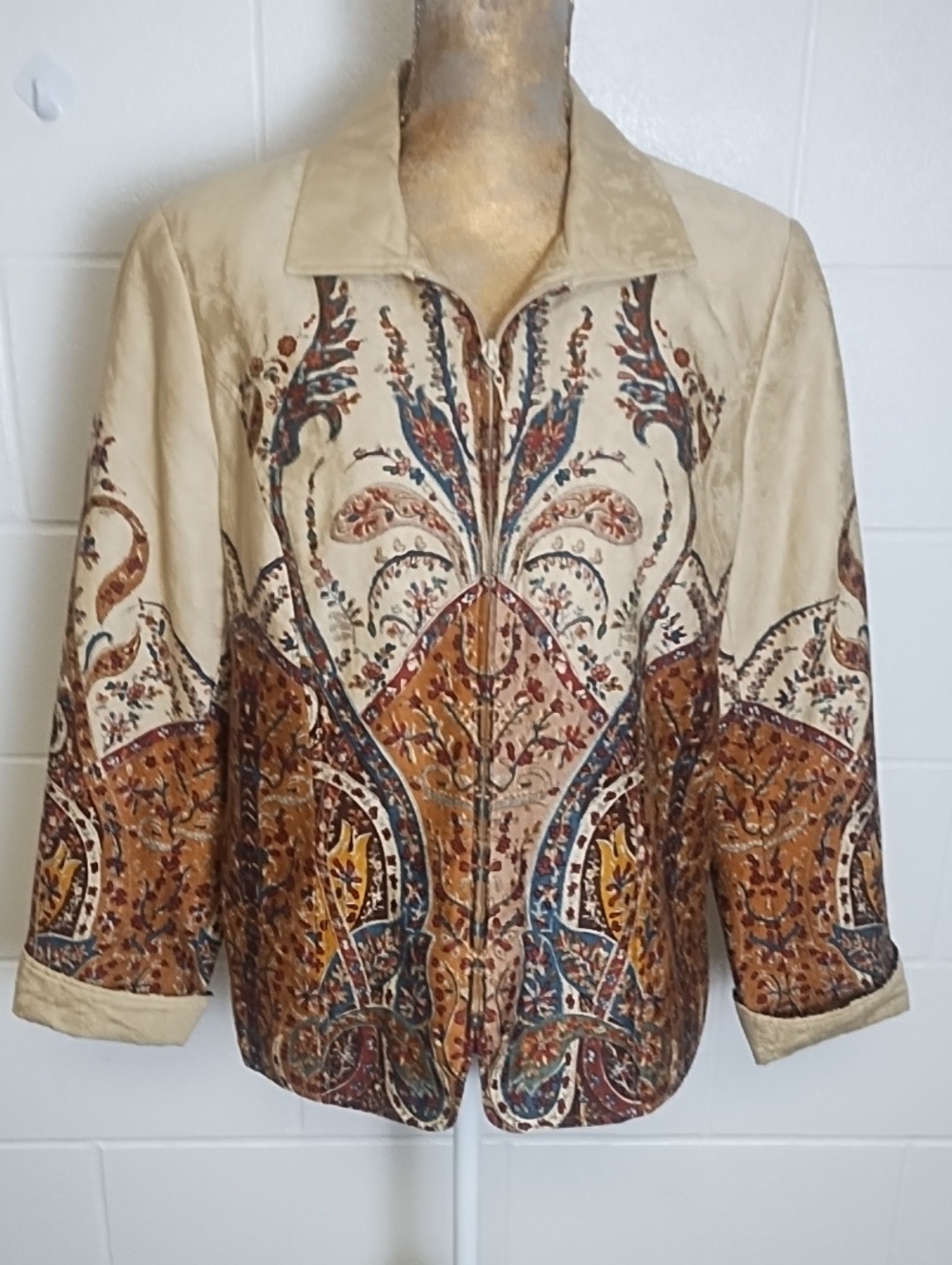 Vintage Boho Coldwater Creek Paisley Tapestry Cotton Lined Zip Front Jacket
